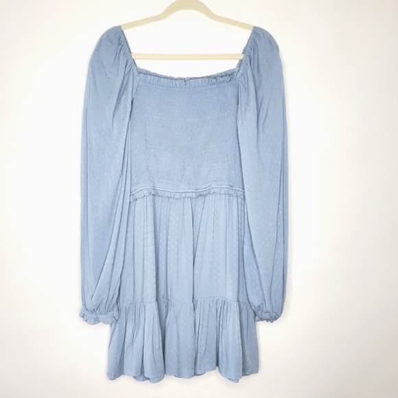 NWT Smocked Bodice Ruffle Hem Dress Size XL Puff Sleeve Square Neck Coquette - Picture 5 of 15